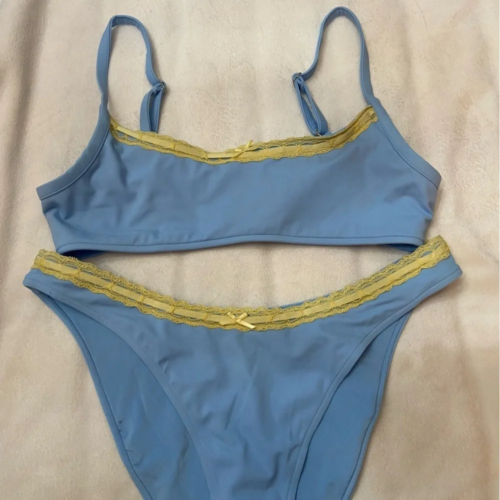 New! Frankie’s Bikinis x PINK Eve golden hour Blue Yellow Bikini 3982